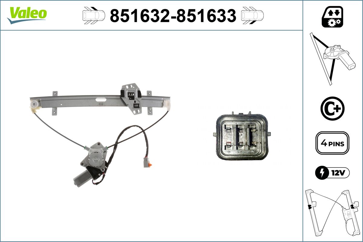 Mecanism actionare geam 851632 VALEO